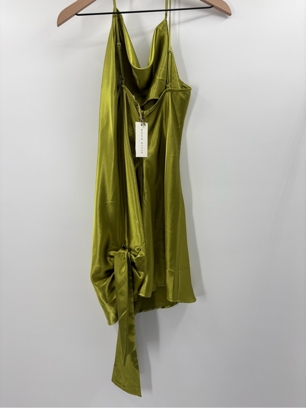 Anthropologie Moon River Olive Chartreuse Satin Cowl Neck Mini Dress NWT M - Picture 10 of 15